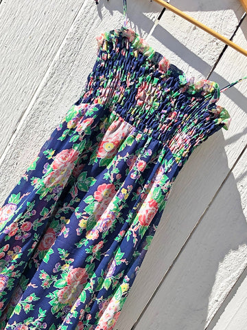 VINTAGE: '70s Maxi Dress - Blue Floral