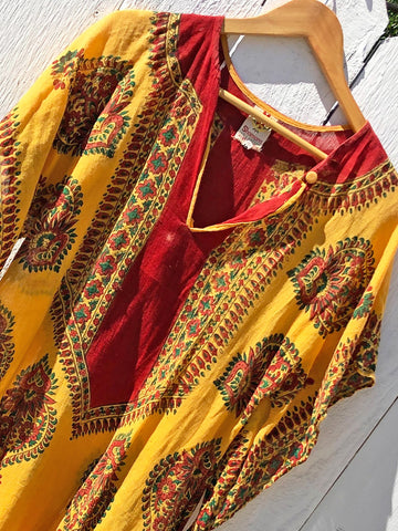 VINTAGE: Gauze Dress - Yellow Multi