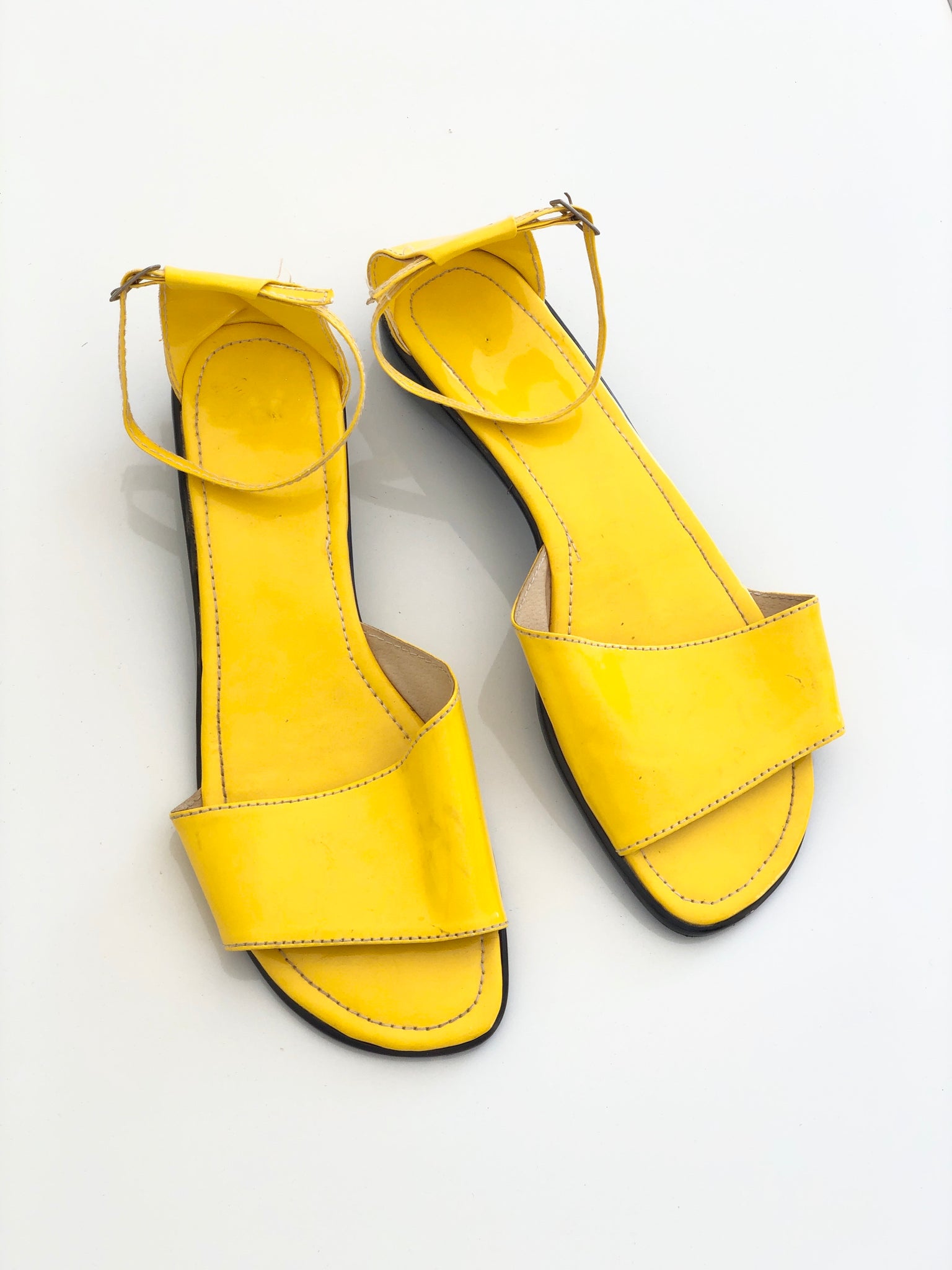 VINTAGE: Yellow Patent Leather Sandals