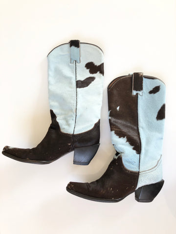 VINTAGE: Blue Cowhide Cowboy Boots