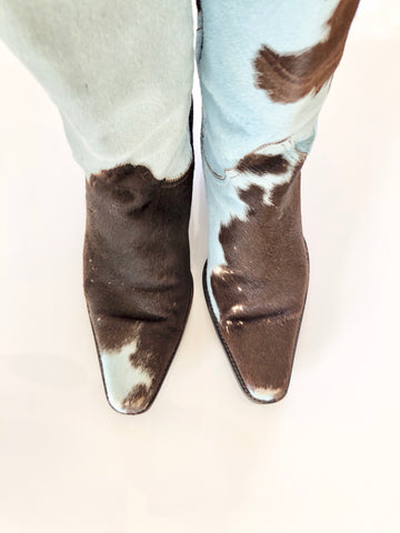 VINTAGE: Blue Cowhide Cowboy Boots