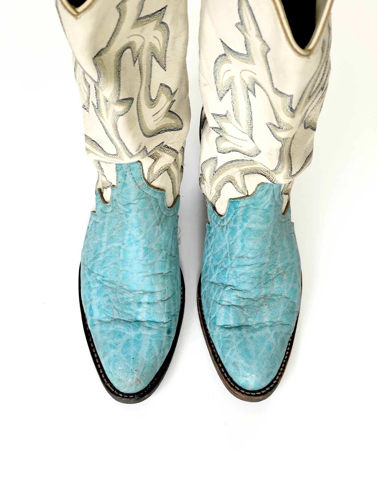 VINTAGE: Baby Blue & White Leather Cowboy Boots