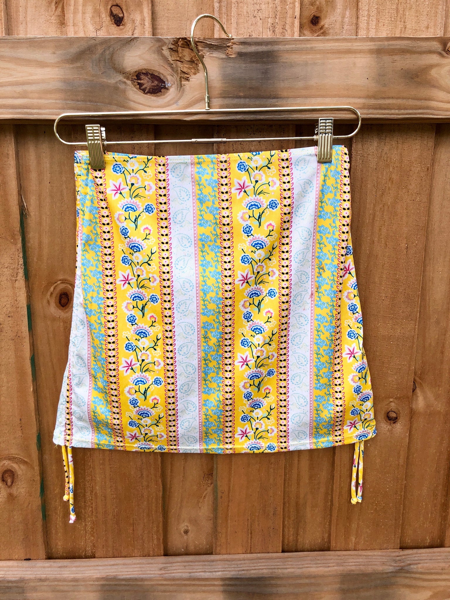 SAMPLE:  Yellow Paisley Side-Tie Skirt