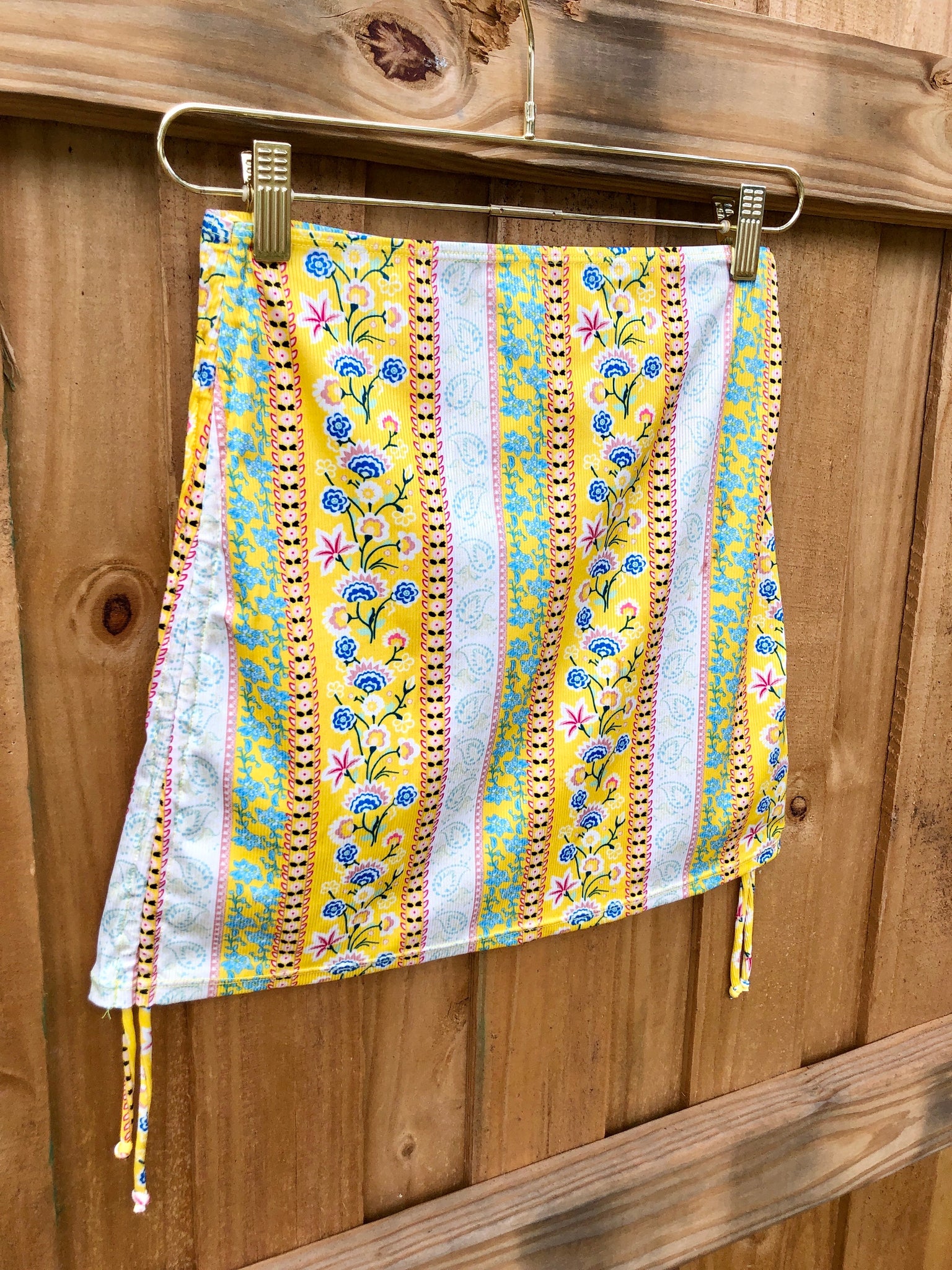 SAMPLE:  Yellow Paisley Side-Tie Skirt