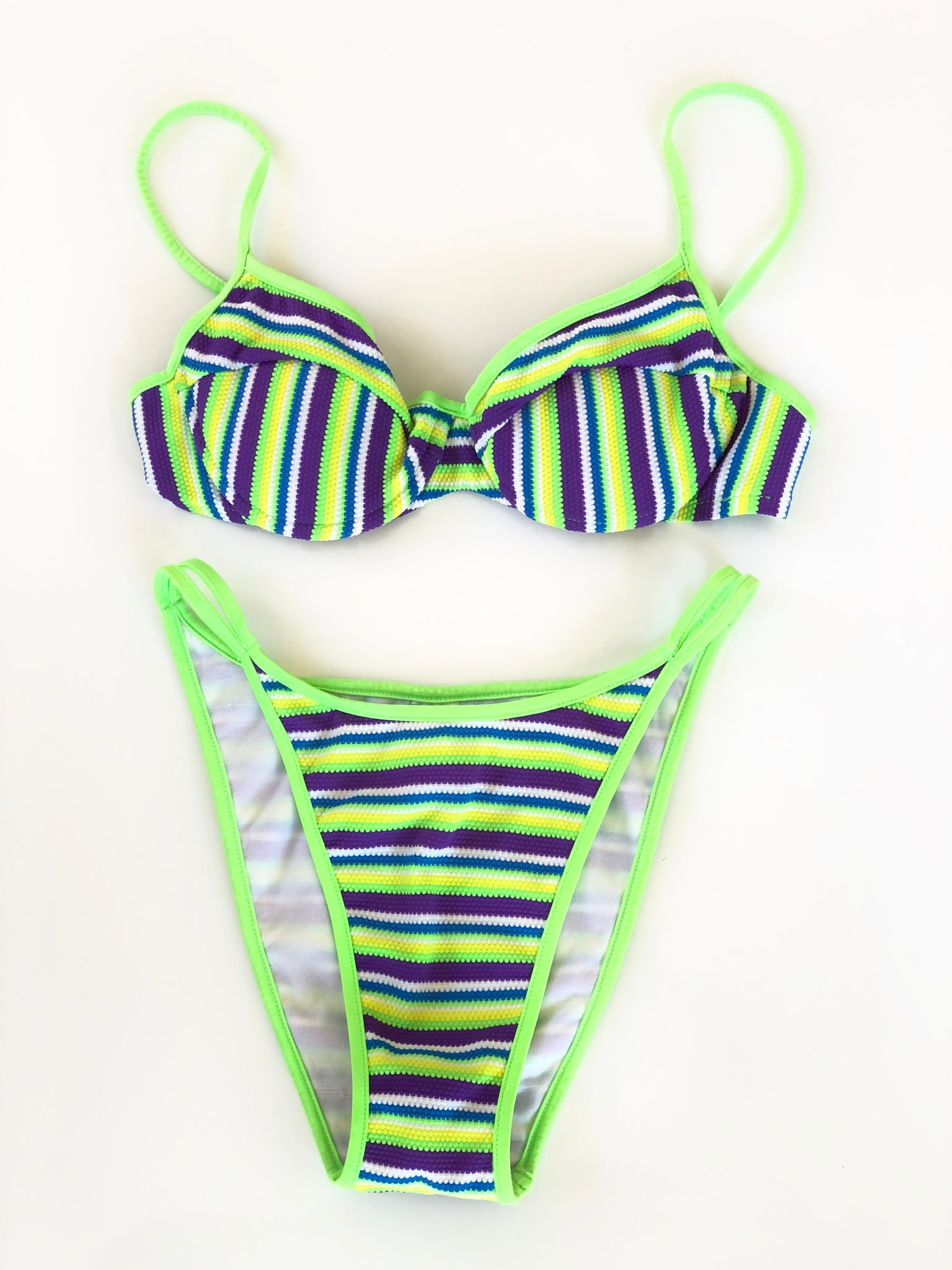 VINTAGE: Neon Green Striped Bikini