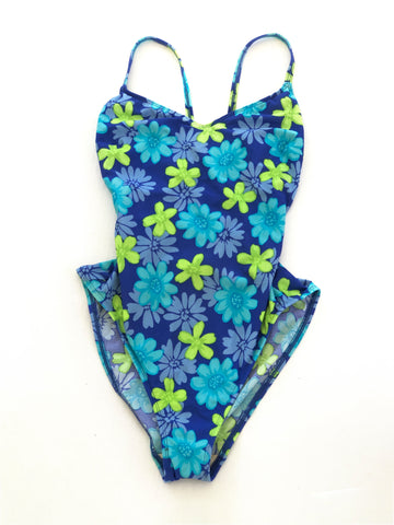 VINTAGE: Blue Floral One-Piece Swimsuit