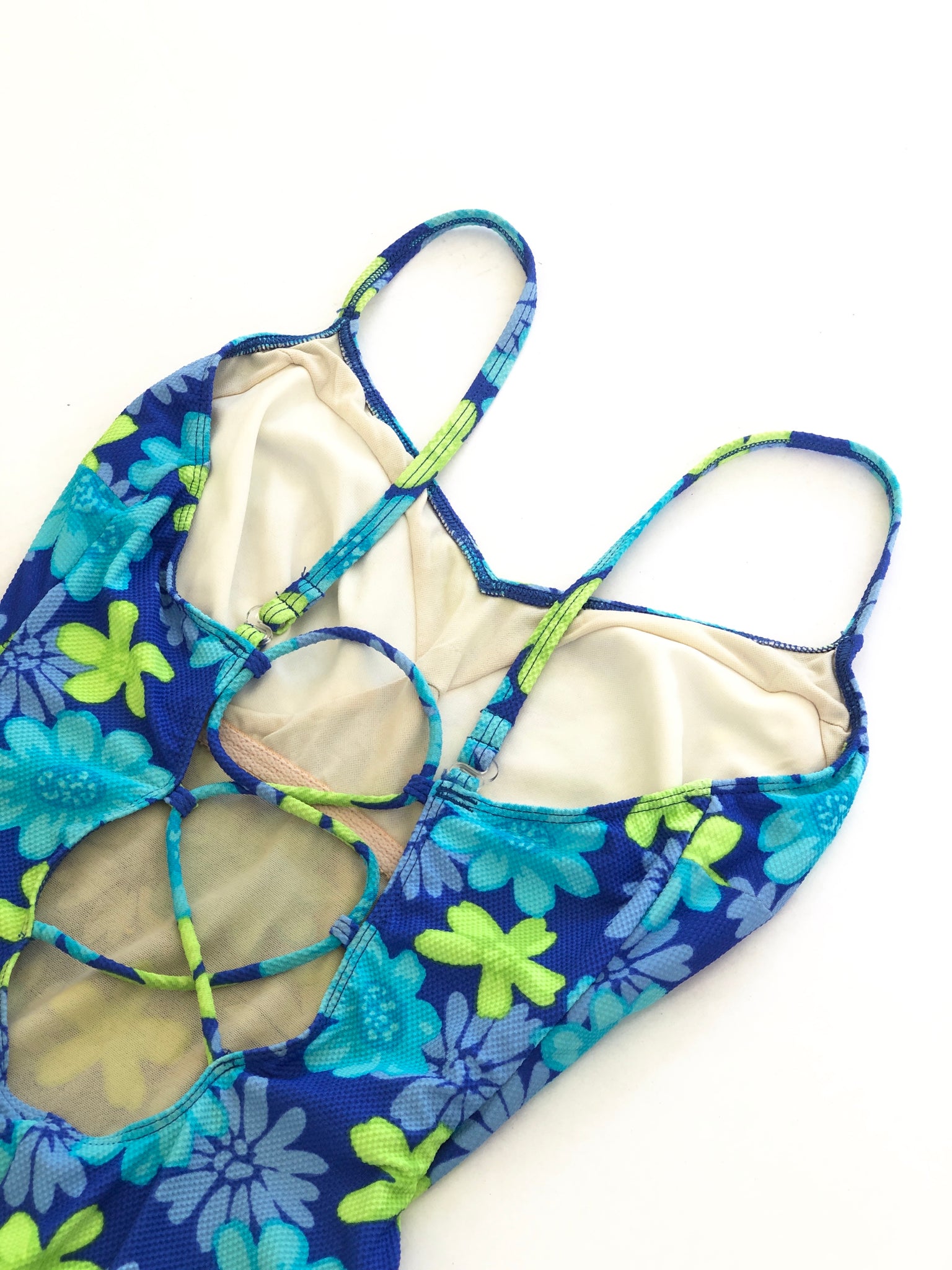 VINTAGE: Blue Floral One-Piece Swimsuit