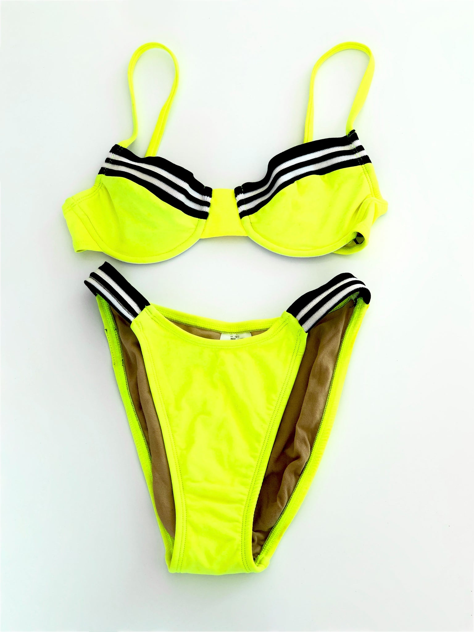 VINTAGE: Neon Yellow & Stripe Bikini