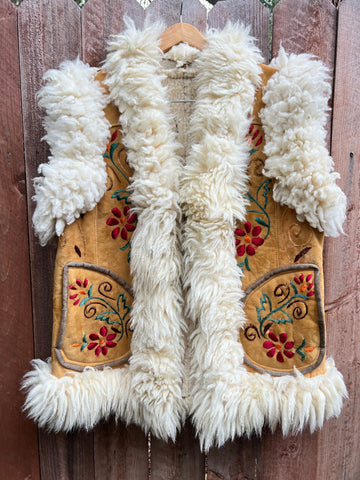 VINTAGE: Embroidered Suede & Sheepskin Vest