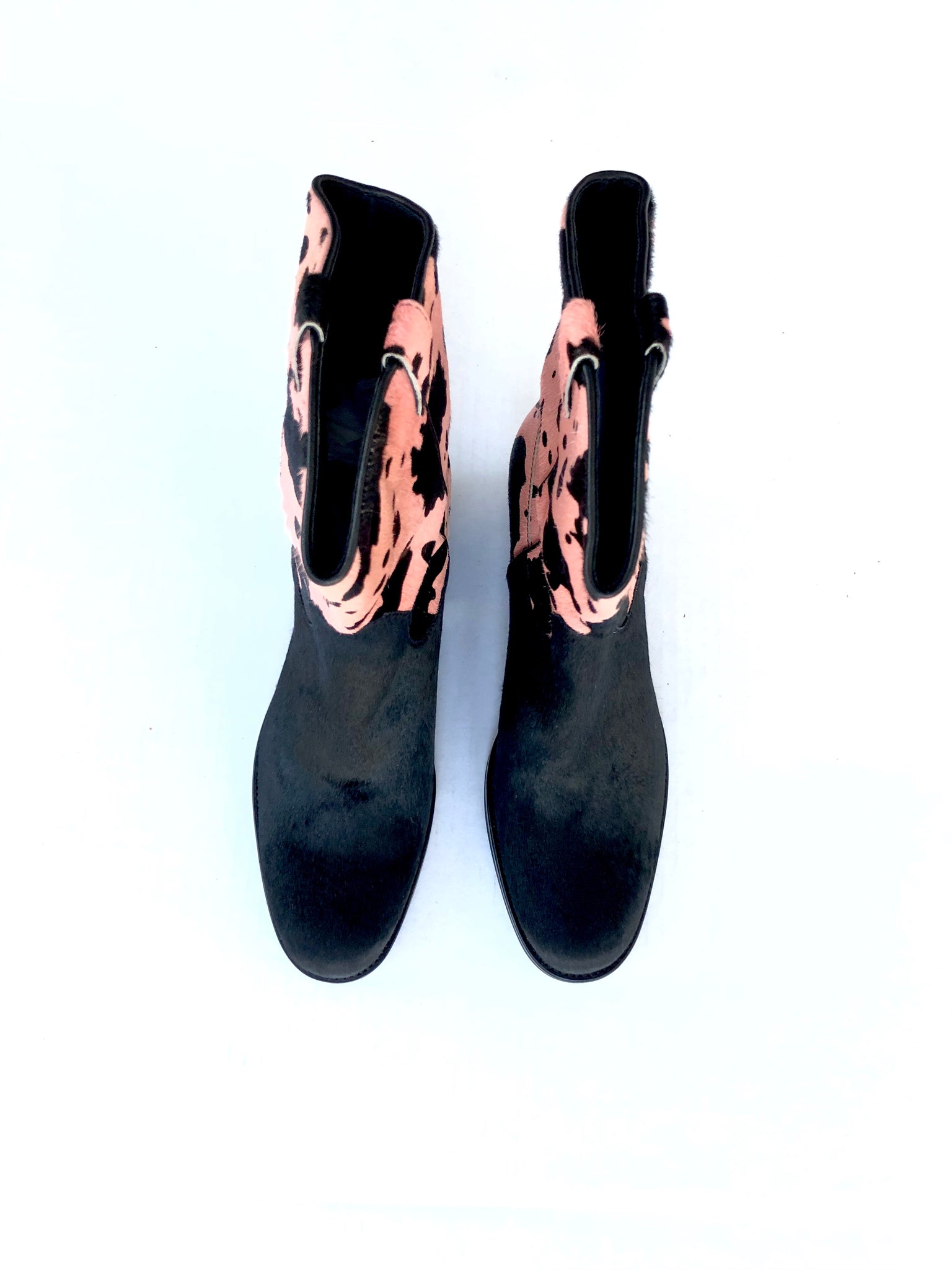 VINTAGE: Pink and Black Cow Hide Cowgirl Boots
